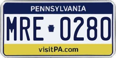 PA license plate MRE0280