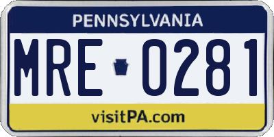 PA license plate MRE0281