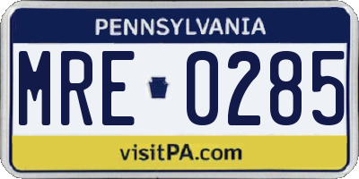 PA license plate MRE0285