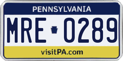 PA license plate MRE0289
