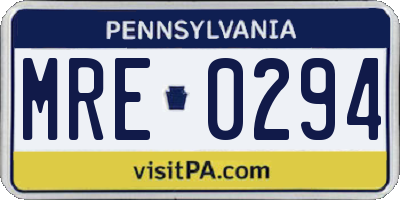 PA license plate MRE0294