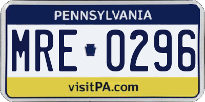 PA license plate MRE0296