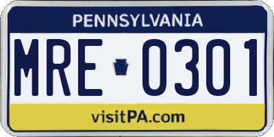 PA license plate MRE0301