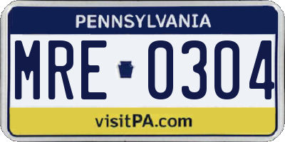 PA license plate MRE0304