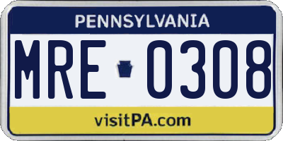 PA license plate MRE0308