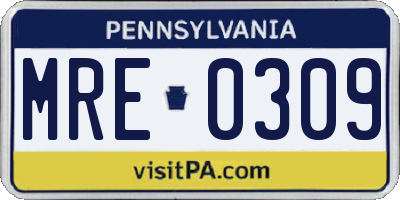PA license plate MRE0309