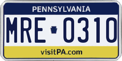 PA license plate MRE0310