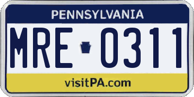 PA license plate MRE0311