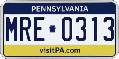 PA license plate MRE0313