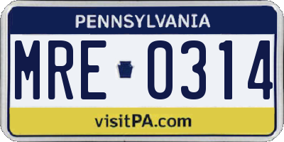 PA license plate MRE0314