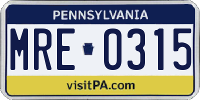 PA license plate MRE0315