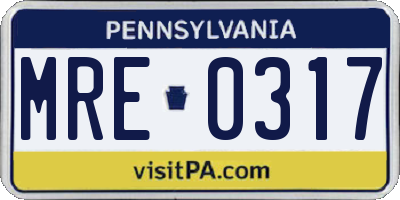 PA license plate MRE0317