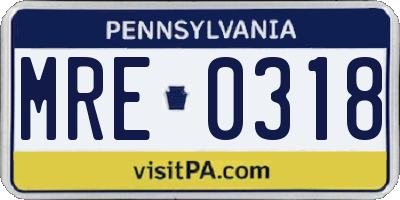 PA license plate MRE0318