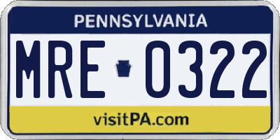 PA license plate MRE0322