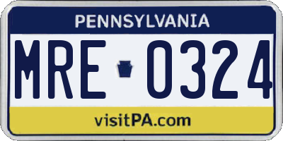 PA license plate MRE0324
