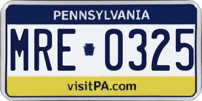PA license plate MRE0325