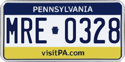 PA license plate MRE0328