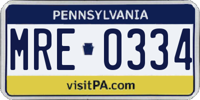 PA license plate MRE0334
