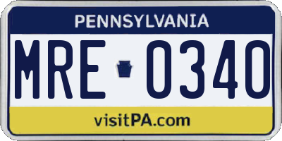 PA license plate MRE0340