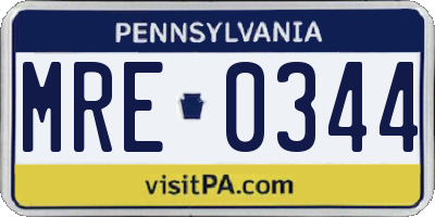 PA license plate MRE0344