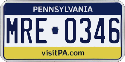 PA license plate MRE0346