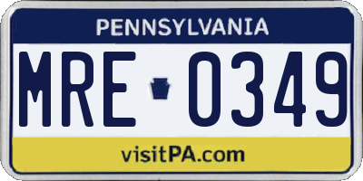 PA license plate MRE0349
