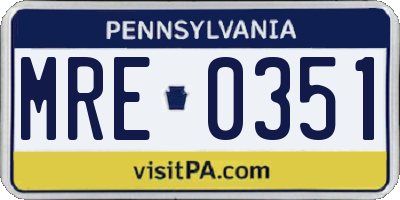 PA license plate MRE0351