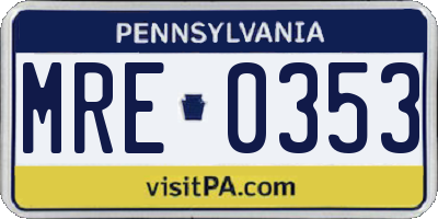 PA license plate MRE0353