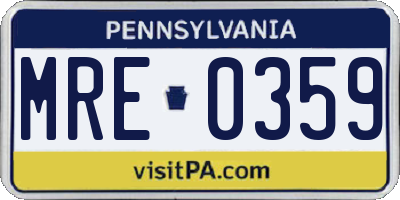 PA license plate MRE0359