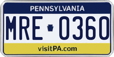 PA license plate MRE0360