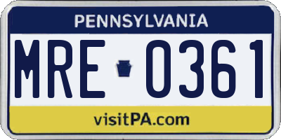 PA license plate MRE0361
