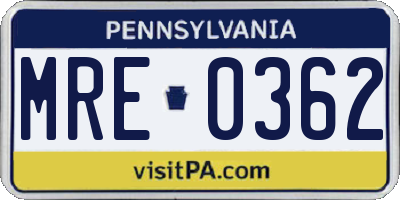 PA license plate MRE0362