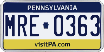 PA license plate MRE0363