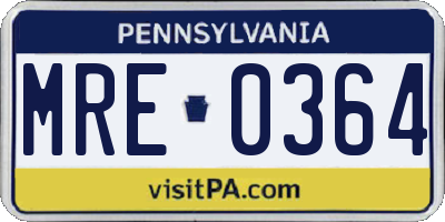 PA license plate MRE0364