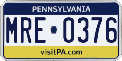 PA license plate MRE0376