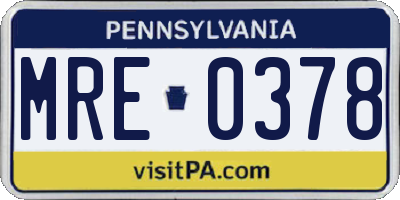 PA license plate MRE0378