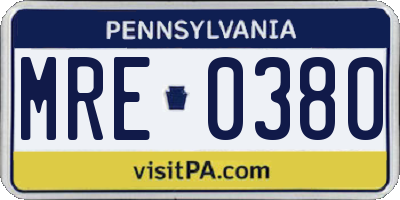 PA license plate MRE0380