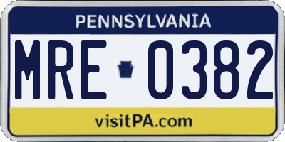 PA license plate MRE0382