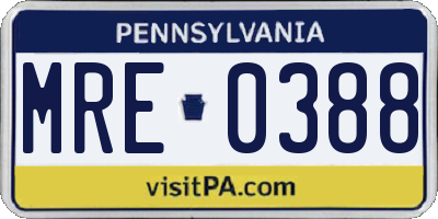 PA license plate MRE0388