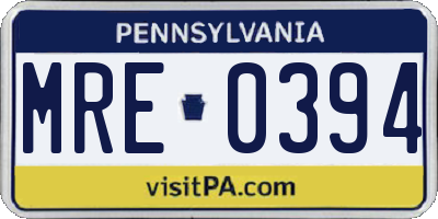 PA license plate MRE0394