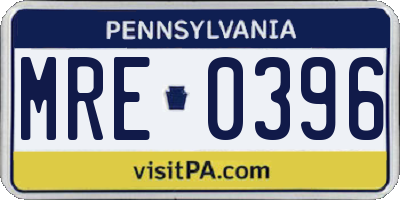 PA license plate MRE0396