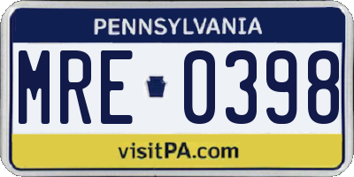PA license plate MRE0398