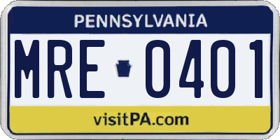 PA license plate MRE0401