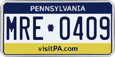 PA license plate MRE0409