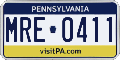 PA license plate MRE0411