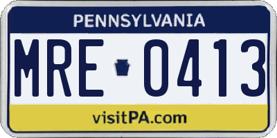 PA license plate MRE0413