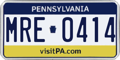PA license plate MRE0414