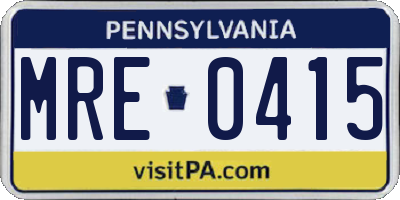 PA license plate MRE0415