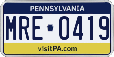 PA license plate MRE0419