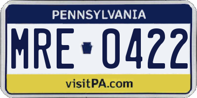 PA license plate MRE0422